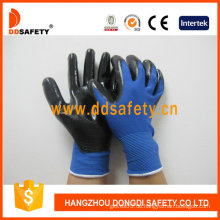 Blaues Nylon mit schwarzem Nitril-Handschuh-Dnn347